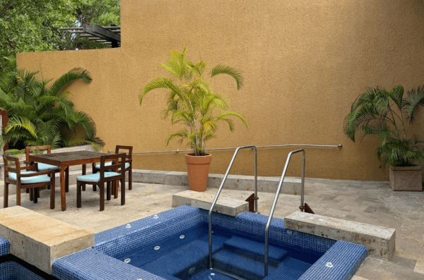 accessible hot tub with ADA railings